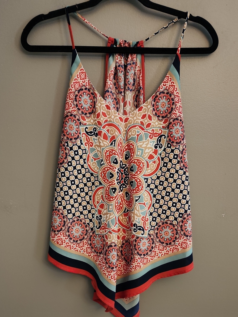 Heartsoul Women's Coral & Navy Printed Halter Tank Top